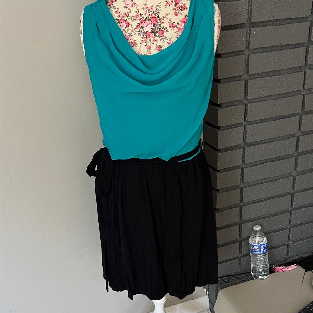 Express Teal and Black Midi Dress